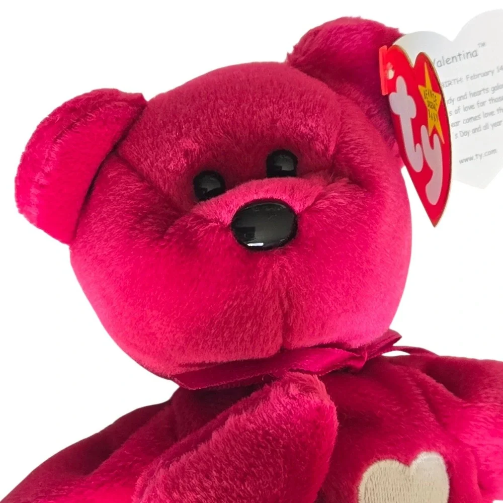 TY Beanie Babies Valentina Bear‎ 1999 White Heart Plush Valentine 1998 Hang Tag